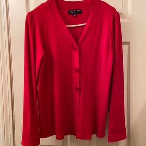 #6 Jones New York Cardigan Sweater Red.   V-neck SZ S Lightweight Cherry Red